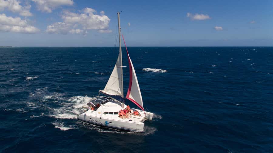 Full Day Catamaran Luxury Cruise to Northern Islands w Lunch - Passing Gunners Coin’s steep cliffs