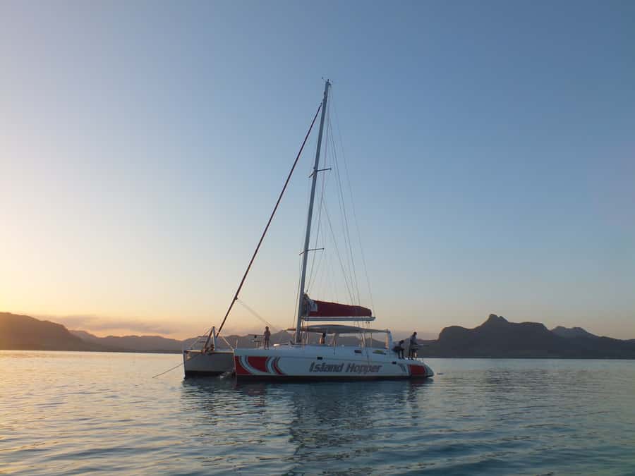 Ile aux Aigrettes: Private Sunset Cruise Tour - Anchoring in front of Ile aux Aigrettes