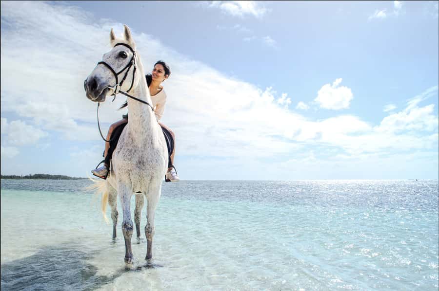 Mauritius: Horseback riding on the beach - The beach view is the main event