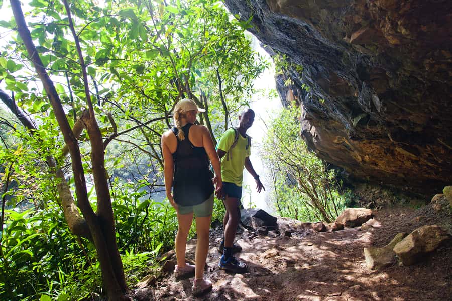 Mauritius: The Iconic Waterfalls hike + Mauritian picnic - Walking through forest, rock, and gorge