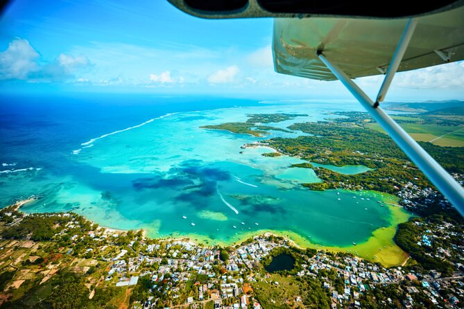 Seaplane Tours over the turquoise lagoon of the East of Mauritius - Grand River South East Waterfalls from the air